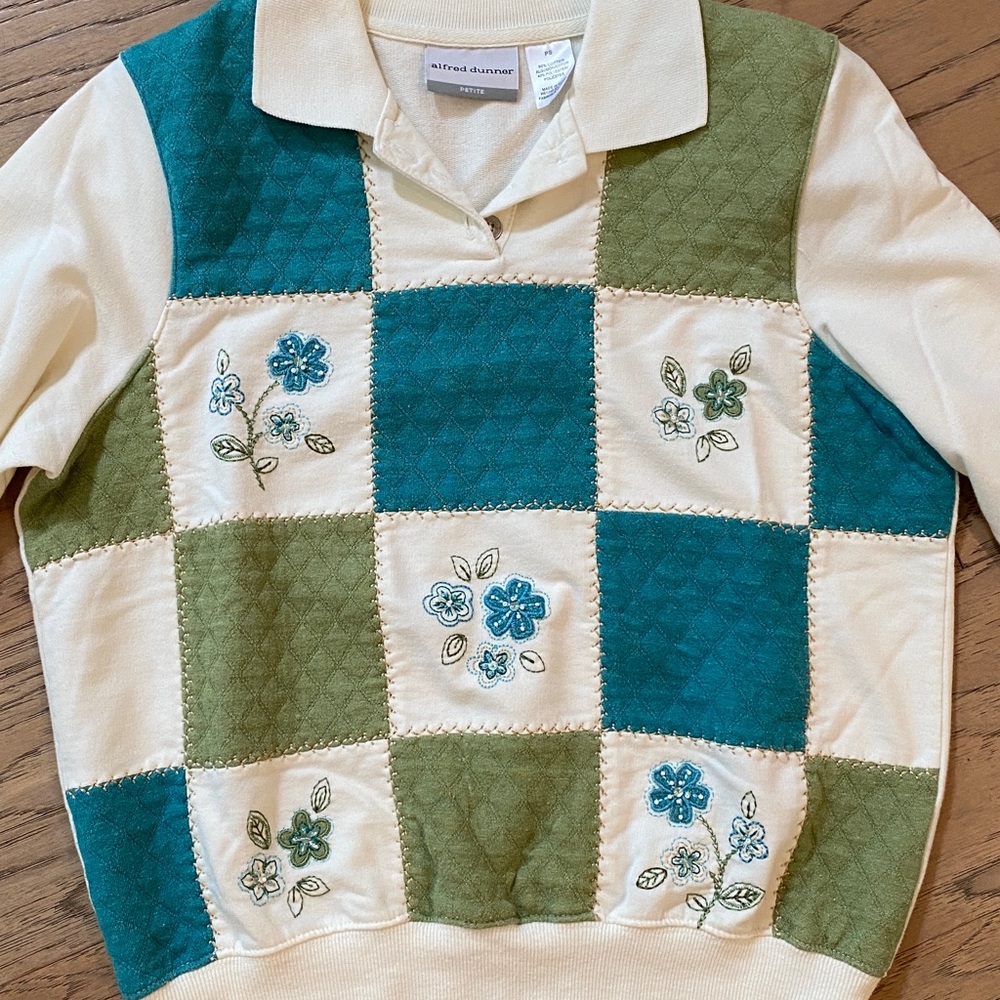 Vintage Alfred Dunner Patchwork Collared Sweater - Picture 2 of 4